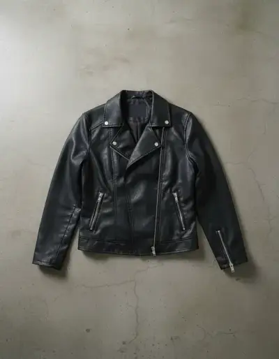 Chaqueta de cuero negra con cierre metálico - miniatura 5