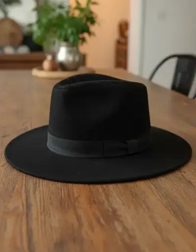 Sombrero de fieltro negro elegante - miniatura 3