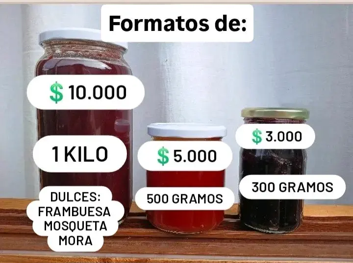 Dulces artesanales de frambuesa, mosqueta y mora