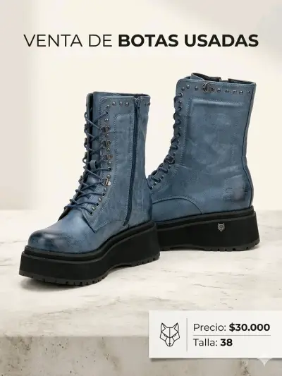 Botas de cuero azul con plataforma talla 38 - miniatura 1