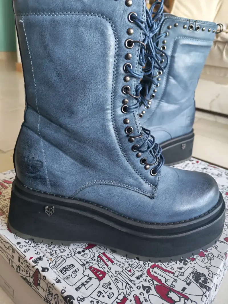 Botas de cuero azul con plataforma talla 38 - 2