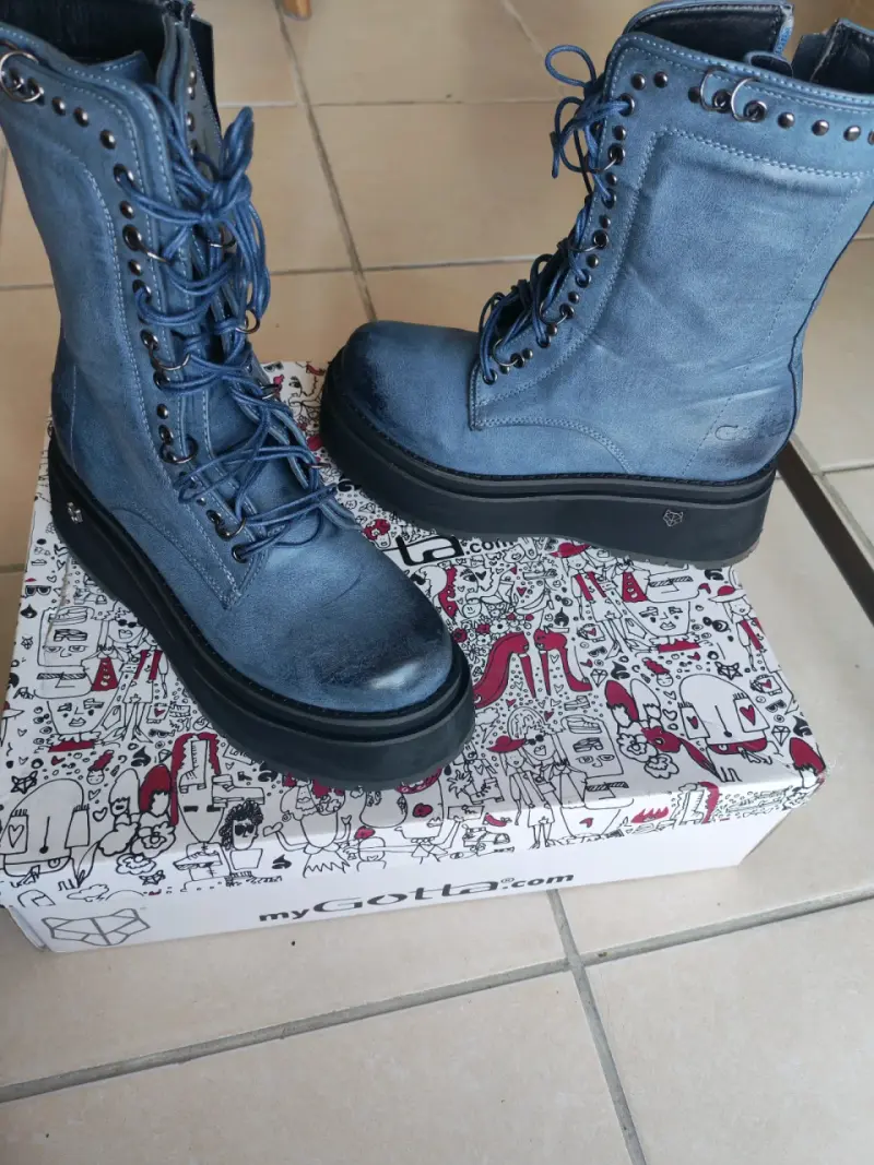 Botas de cuero azul con plataforma talla 38 - 3