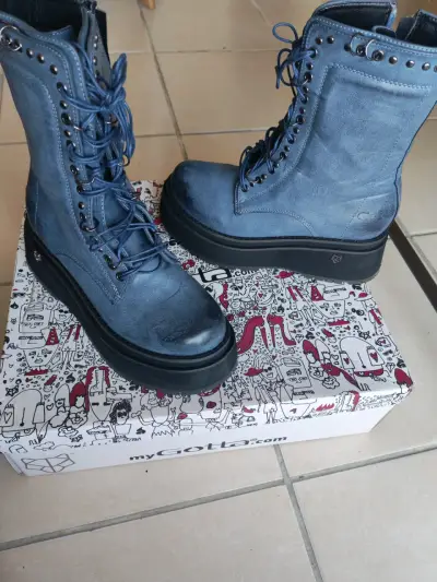 Botas de cuero azul con plataforma talla 38 - miniatura 3