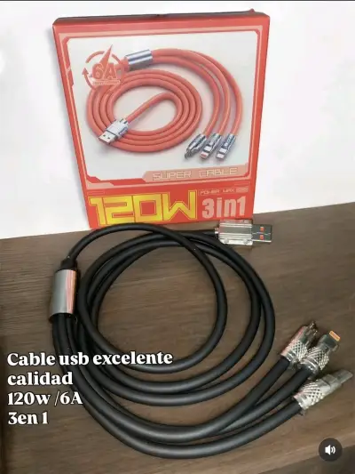 Cable USB 3 en 1 120W 6A alta calidad - miniatura 1