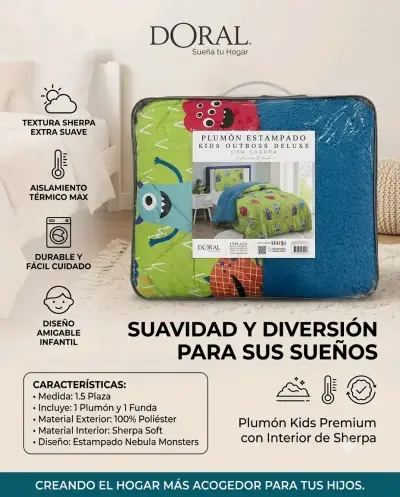 Plumón infantil Doral con diseño de monstruos - miniatura 1