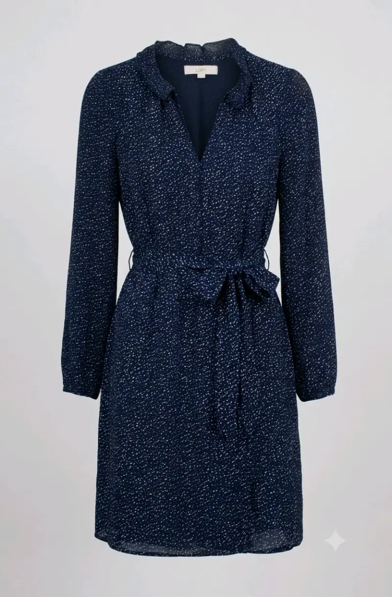 Vestido azul marino con estampado de puntos