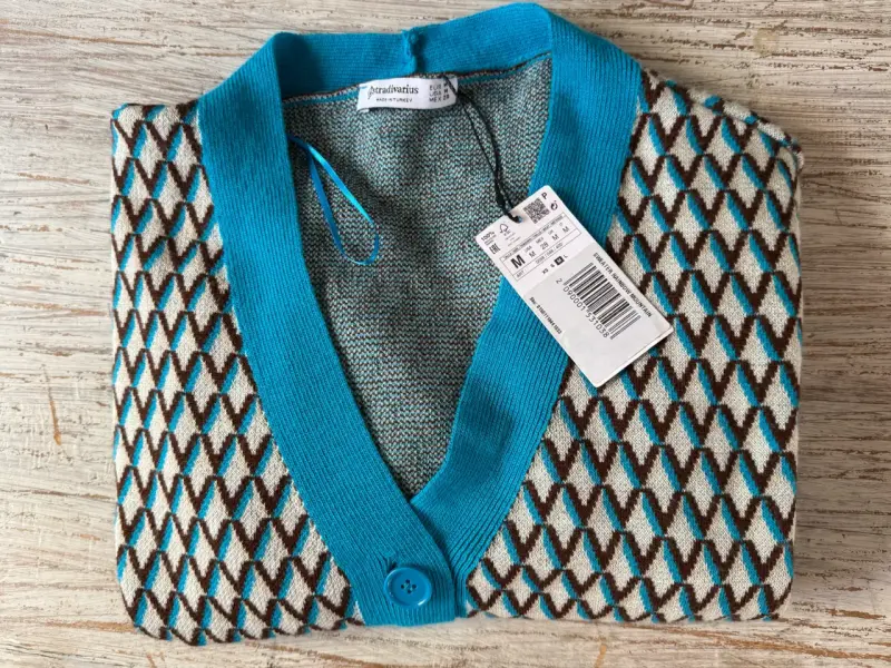Cardigan de punto azul y marrón para mujer - 2