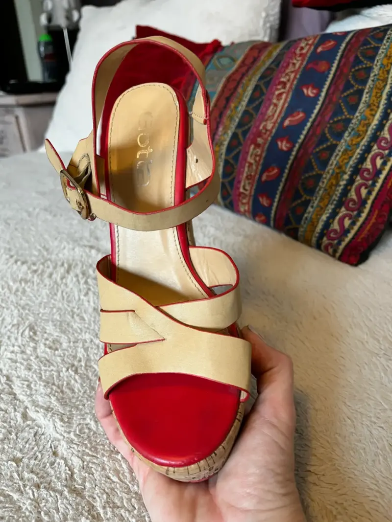 Sandalias de plataforma corcho y cuero beige - 2