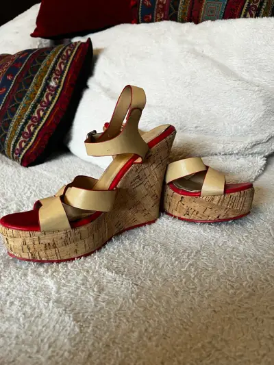 Sandalias de plataforma corcho y cuero beige - miniatura 3