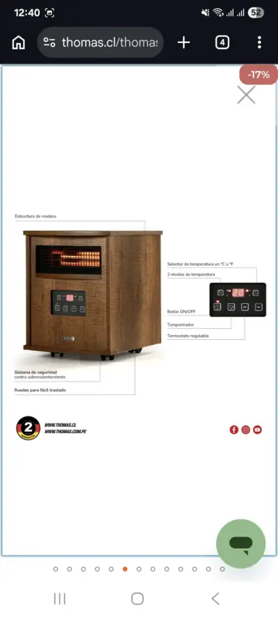 Estufa Thomas TH-IR60 estilo madera y parlante. - miniatura 5
