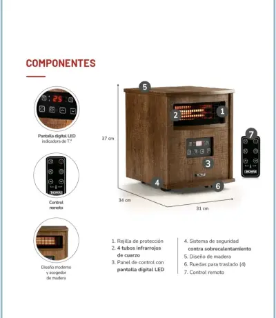 Estufa Thomas TH-IR60 estilo madera y parlante. - miniatura 6
