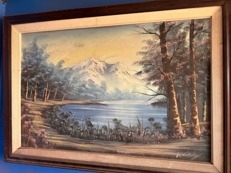Cuadro paisaje montañoso enmarcado