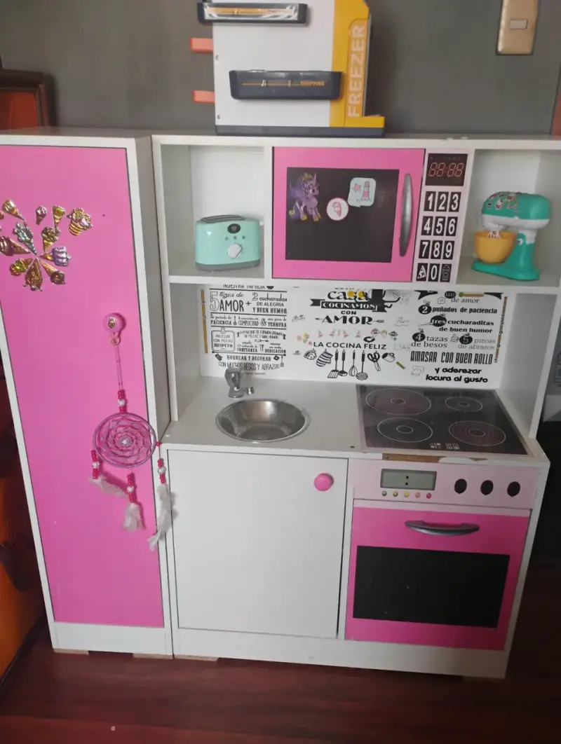 Cocina de juguete infantil rosa y blanca - 2