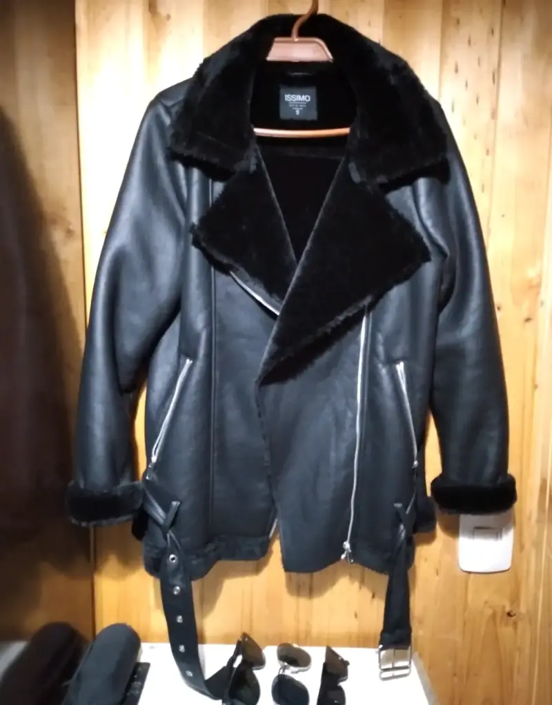 Chaqueta de cuero negro con forro de piel Issimo - 1