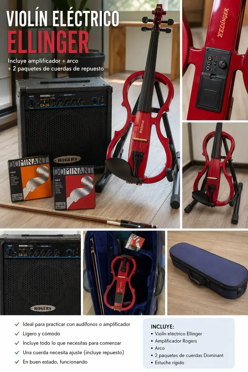 Violín eléctrico Ellinger con amplificador y arco - 1