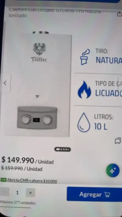 Calefón a gas Trotter 10 litros nuevo - miniatura 3