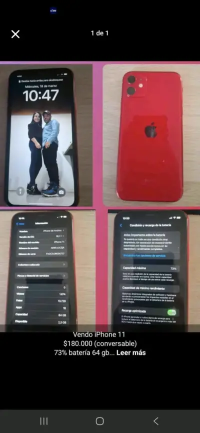 iPhone 11 rojo 64GB en buen estado - miniatura 1