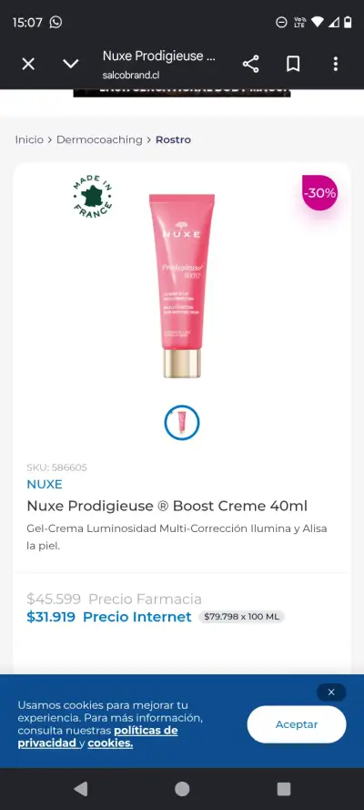 Crema Nuxe Prodigieuse Boost 40ml - miniatura 2