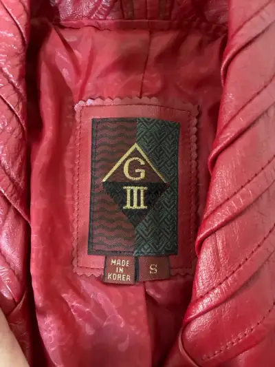 Abrigo largo de cuero genuino rojo vintage talla S - miniatura 2