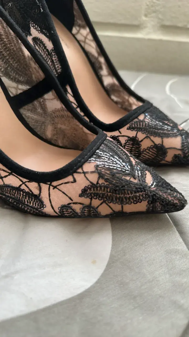 Tacones de encaje negro elegante 37 - 4