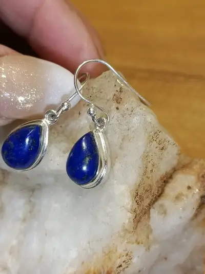 Aros de plata con piedra azul - miniatura 3