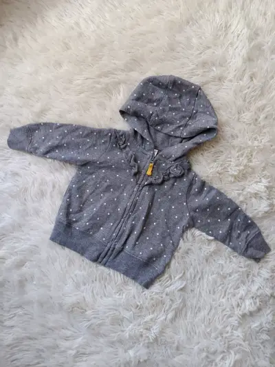 Chaqueta de bebé gris con capucha y lunares - miniatura 1