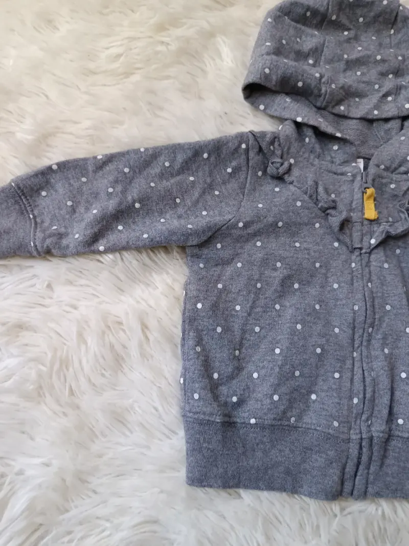 Chaqueta de bebé gris con capucha y lunares - 2