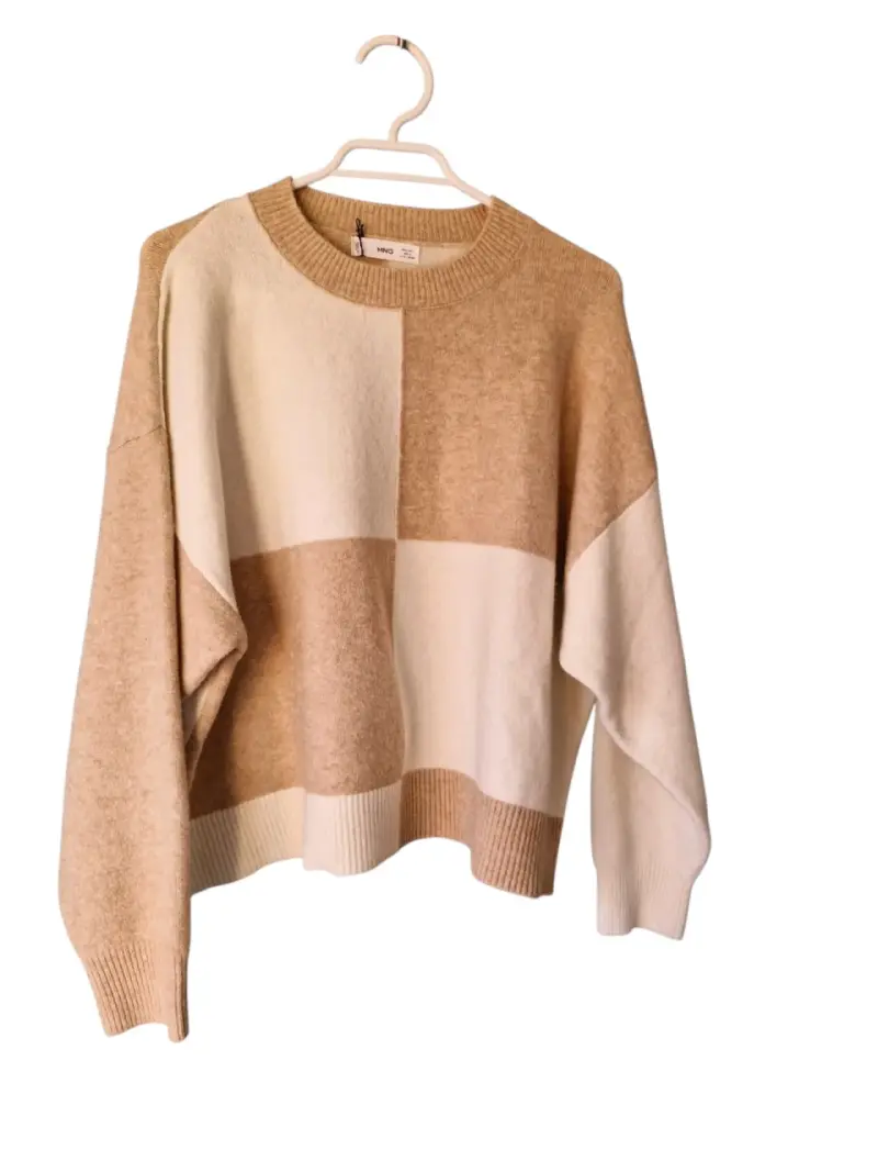 Sweater Mango punto cuadros beige y blanco - 2