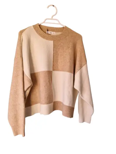 Sweater Mango punto cuadros beige y blanco - miniatura 2