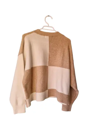 Sweater Mango punto cuadros beige y blanco - miniatura 3