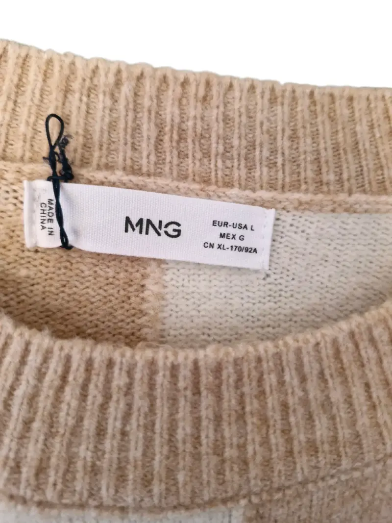 Sweater Mango punto cuadros beige y blanco - 4