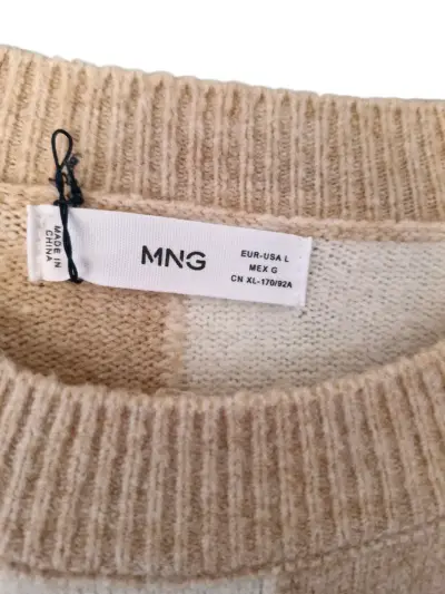 Sweater Mango punto cuadros beige y blanco - miniatura 4