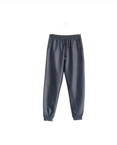Pantalones jogger negros de cuero sintético - miniatura 4