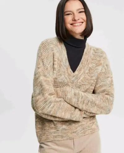 Suéter de punto beige para mujer - miniatura 1
