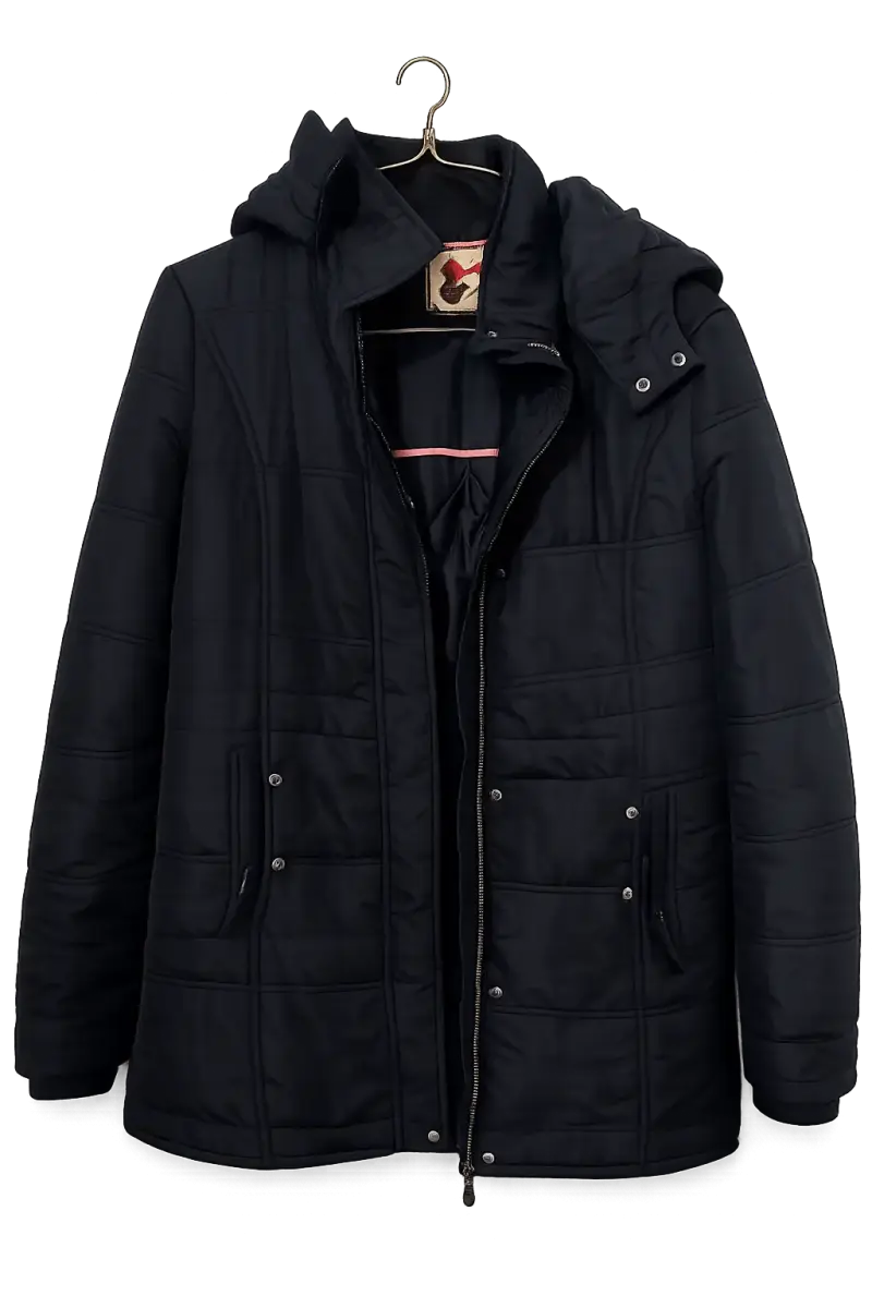 Chaqueta acolchada negra con capucha desmontable - 1