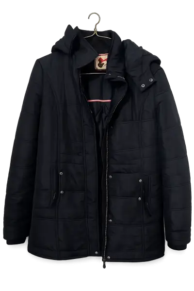 Chaqueta acolchada negra con capucha desmontable - miniatura 1