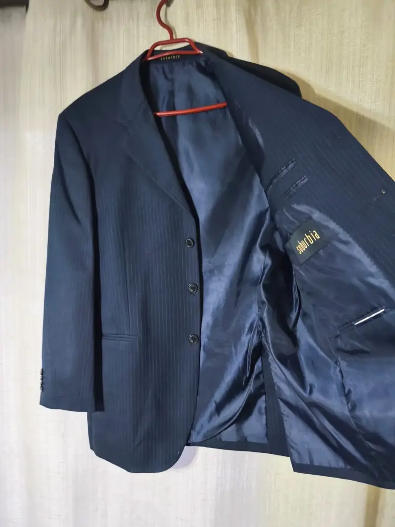Traje formal azul a rayas para hombre - 3
