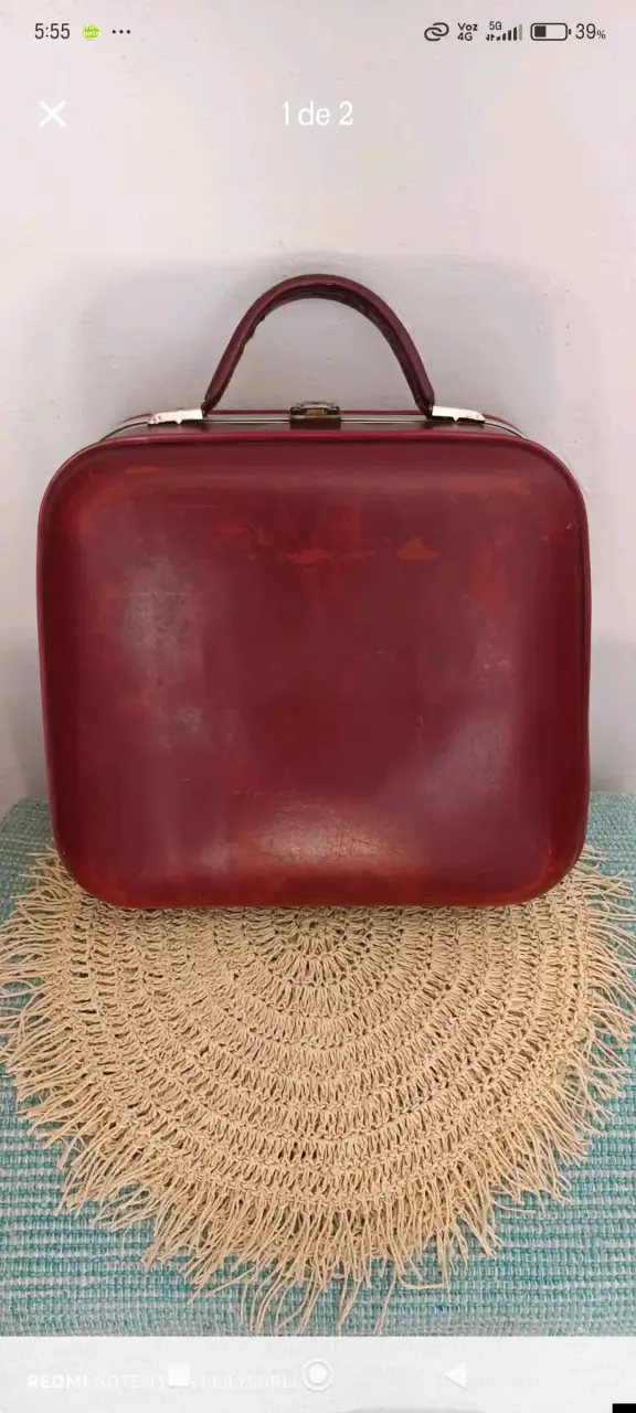 Maletín vintage de cuero rojo - 1