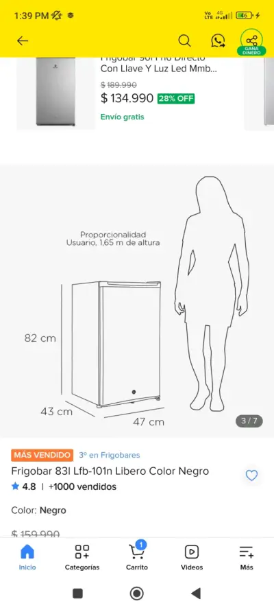 Refrigerador compacto Libero negro A+ - miniatura 4