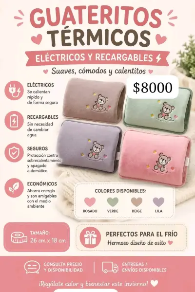 Guaterito térmico eléctrico recargable diseño osito - miniatura 1