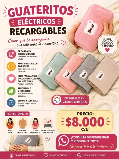 Guaterito térmico eléctrico recargable diseño osito - miniatura 2