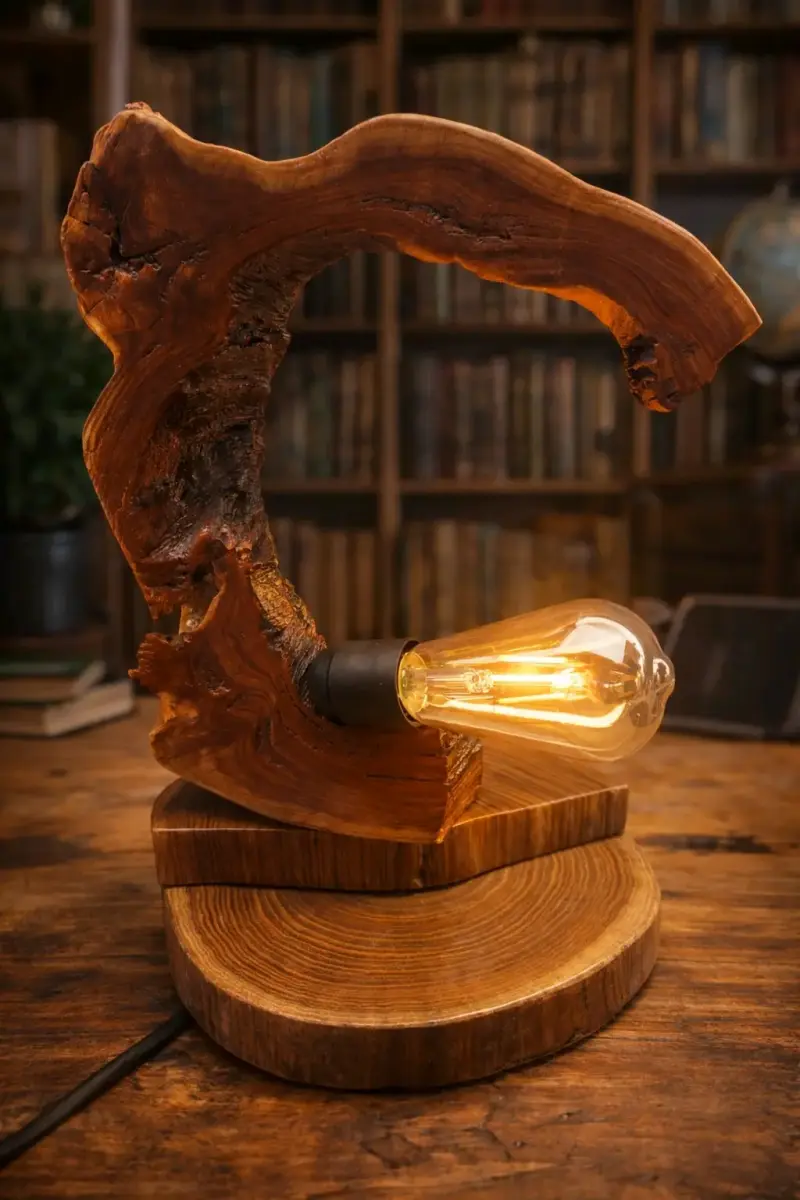 Lámpara rústica de madera reciclada