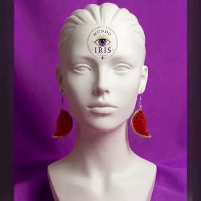Aros colgantes con cuentas y hojas metálicas - miniatura 2