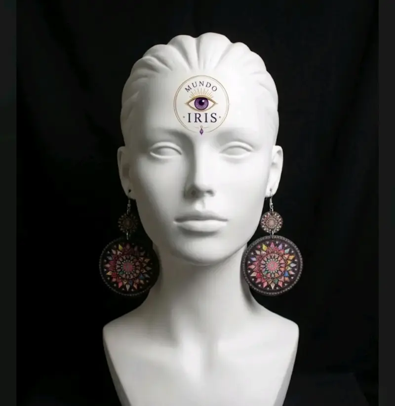 Aros colgantes con cuentas y hojas metálicas - 3