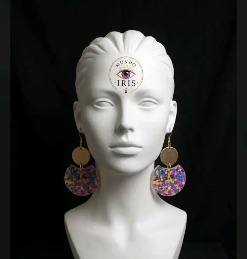 Aros colgantes con cuentas y hojas metálicas - 5