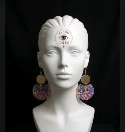 Aros colgantes con cuentas y hojas metálicas - miniatura 5