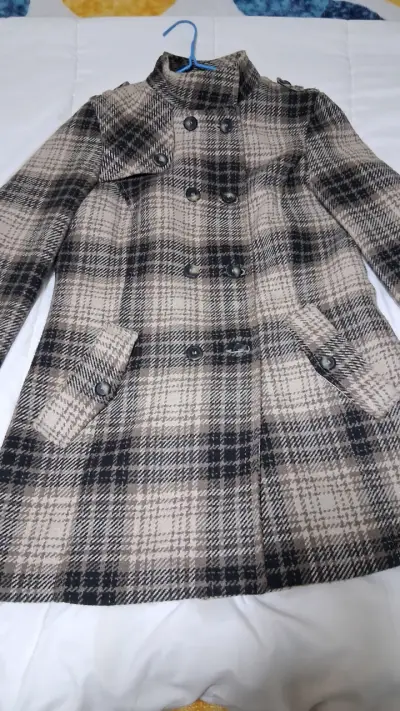 Abrigo de lana a cuadros para mujer - miniatura 3