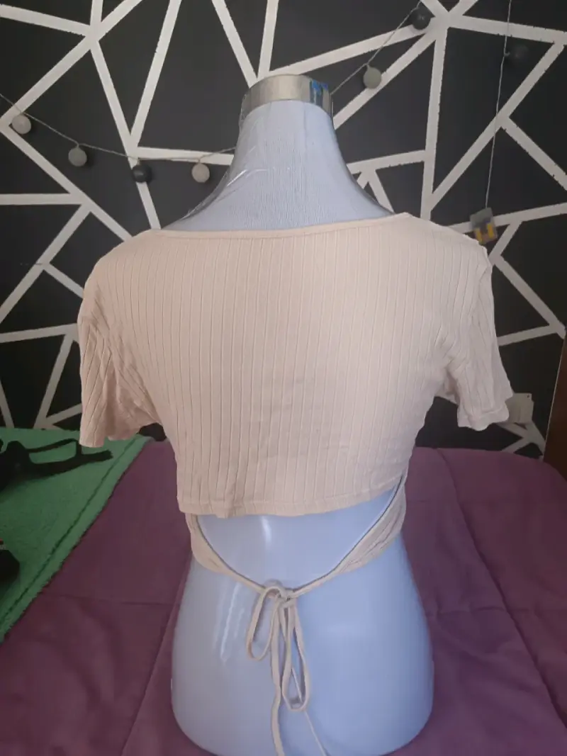 Crop top beige de canalé - 2