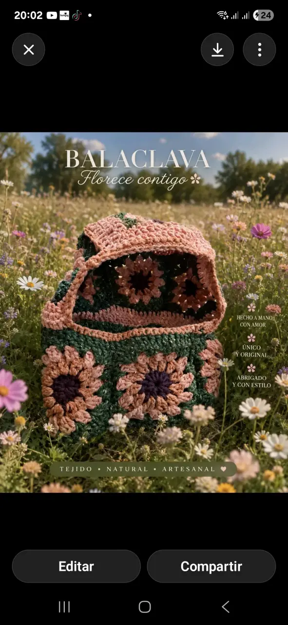 Balaclava crochet tejido a mano con diseño floral - 2
