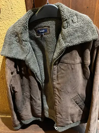 Chaqueta de gamuza marrón con forro de lana - miniatura 1